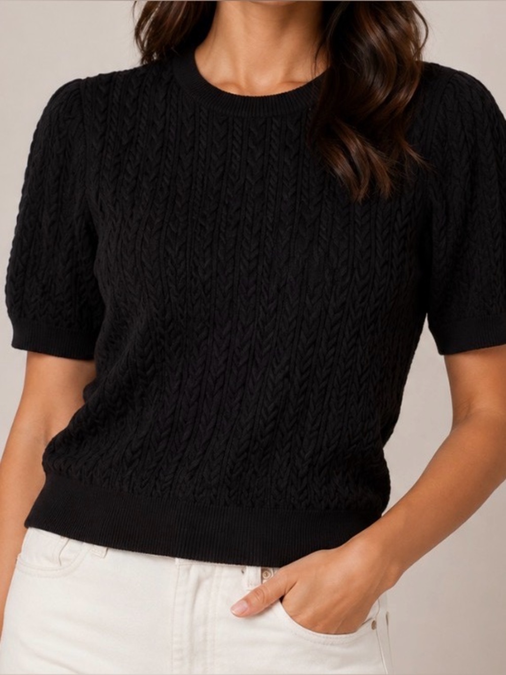 🖤 Zara Black Knit Women's Tee with Vintage Inspired Button Back Closure Medium